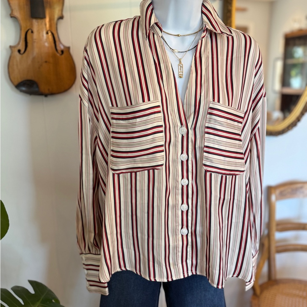 🌞Free People Boho Striped Button-Up Shirt #13